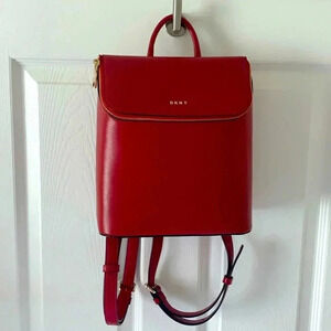 DKNY Bryant red Saffiano leather backpack with gold hardware